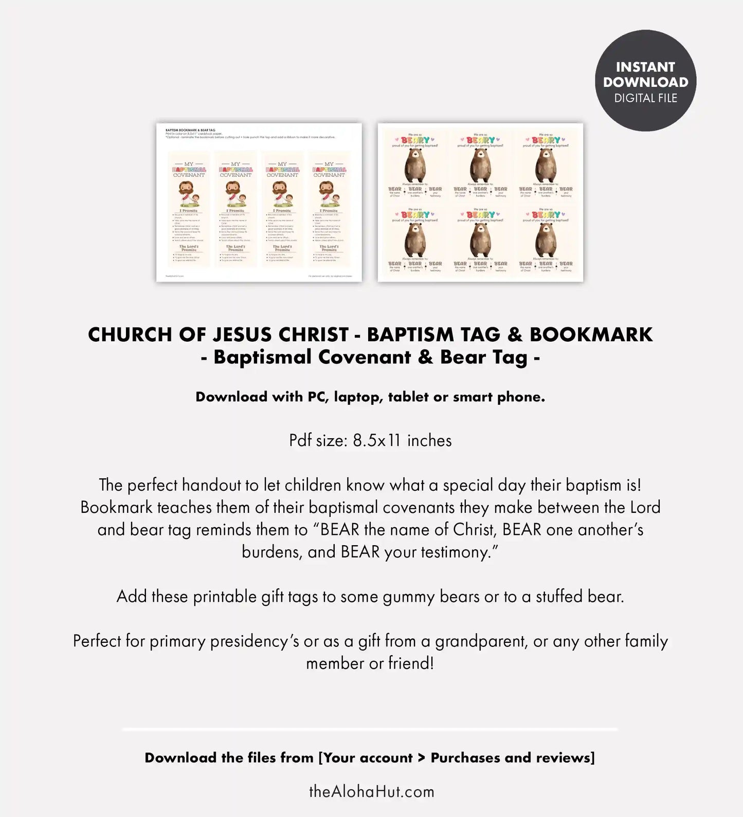 Baptism Gift Tag & Bear Bookmark - Baptismal Covenants