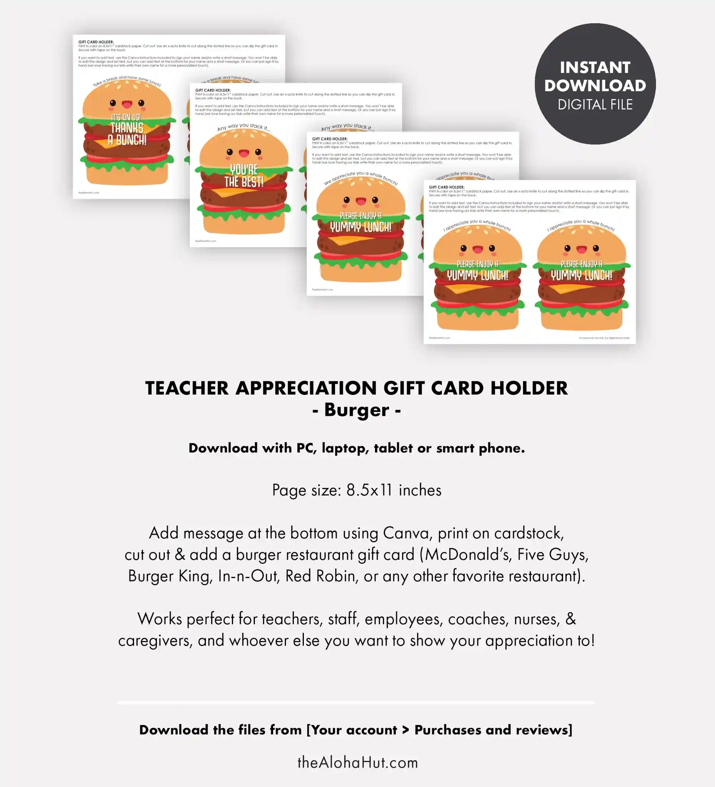 Burger Gift Card Holder - Teacher Appreciation Week