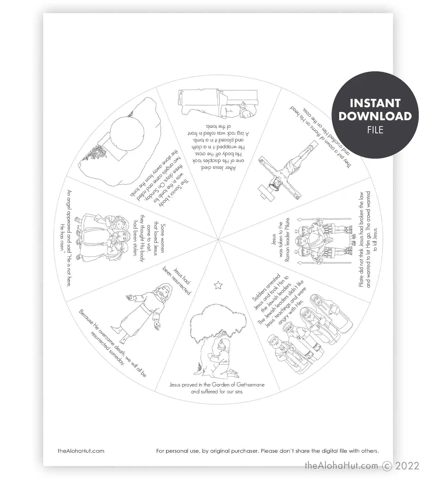 Easter Story Coloring Wheel - Kids Activity