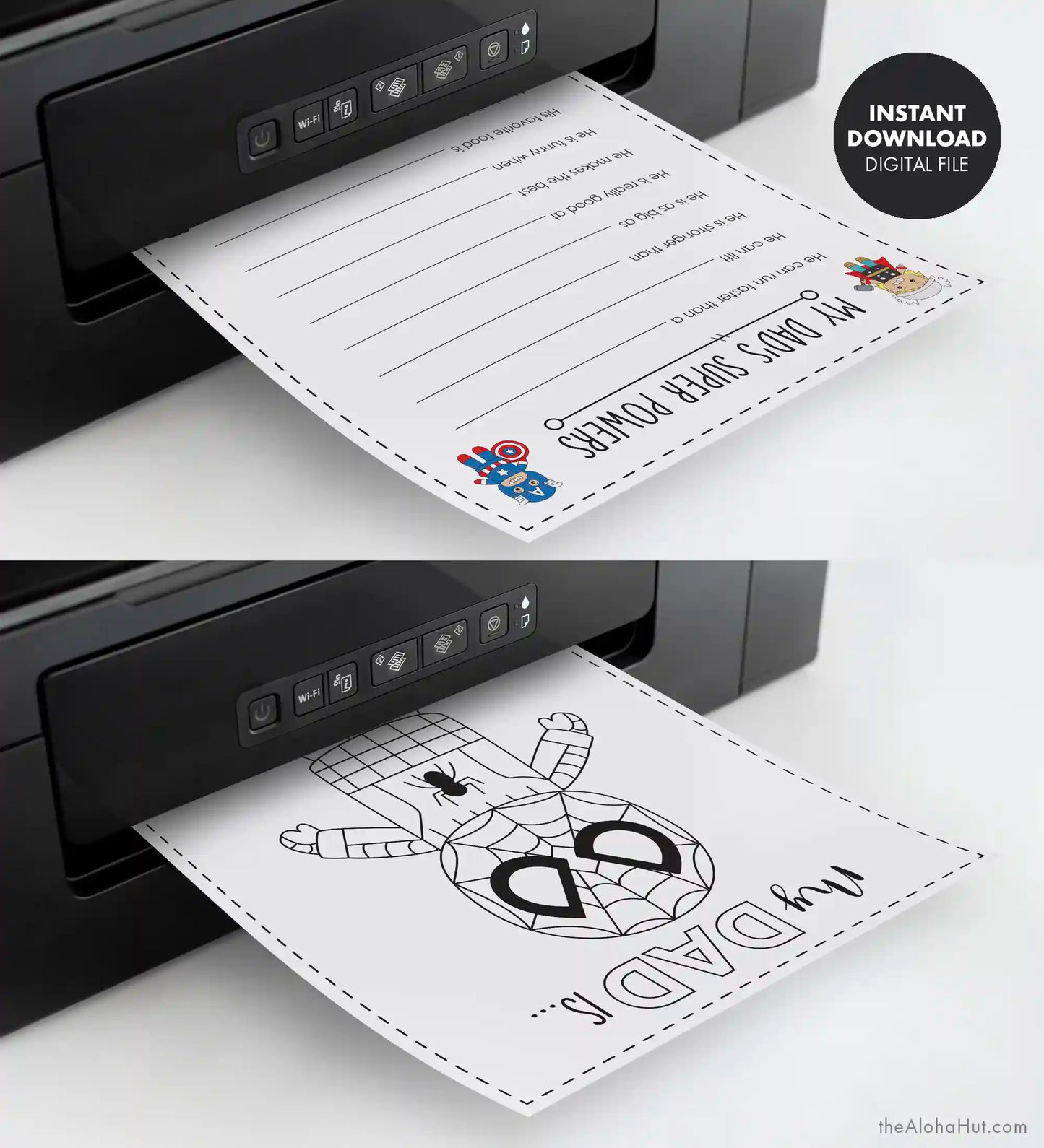 Superhero Father's Day Cards Coloring Pages + Questionnaire
