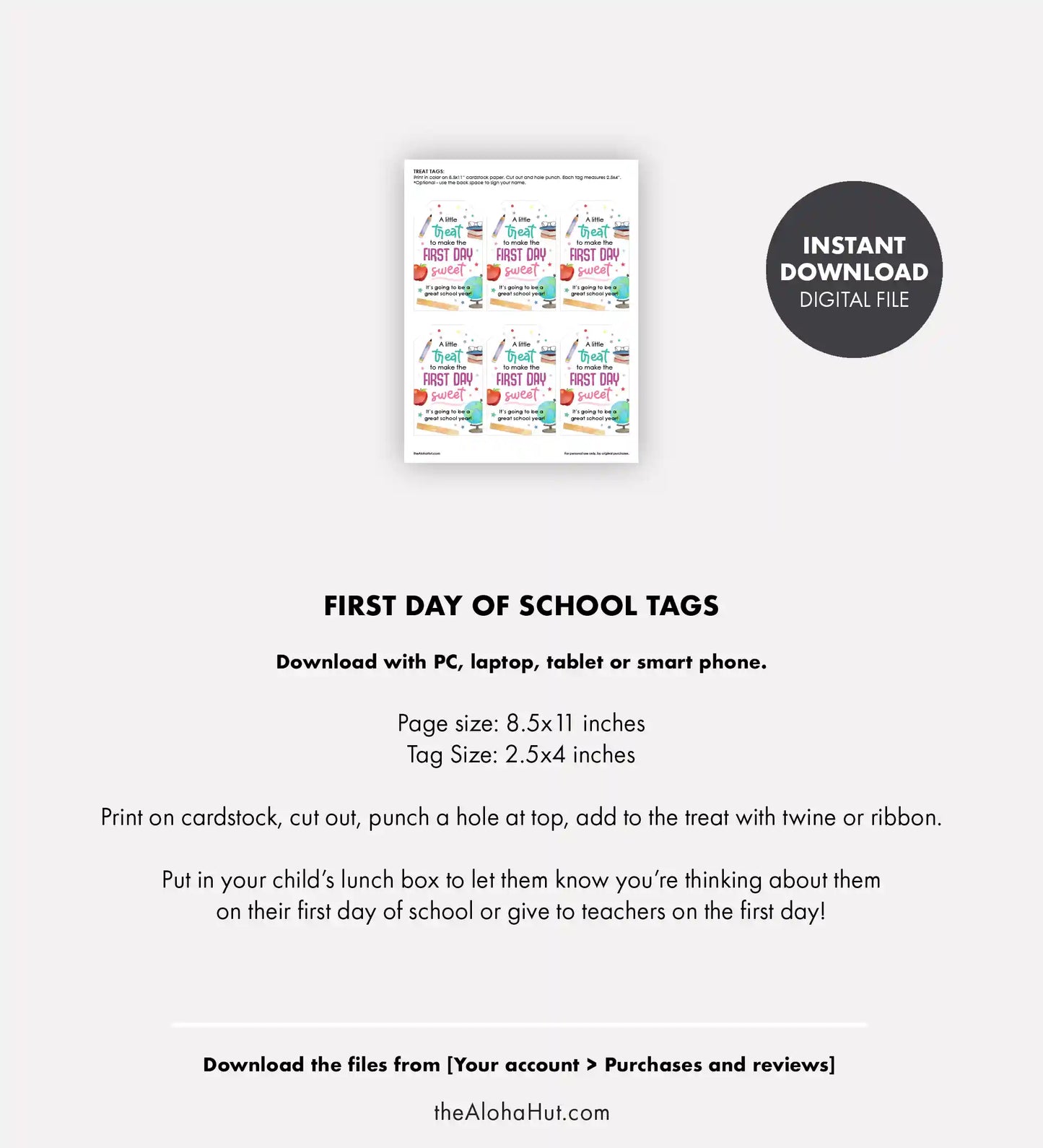 First Day of School Treat & Gift Tags for Students or Teachers