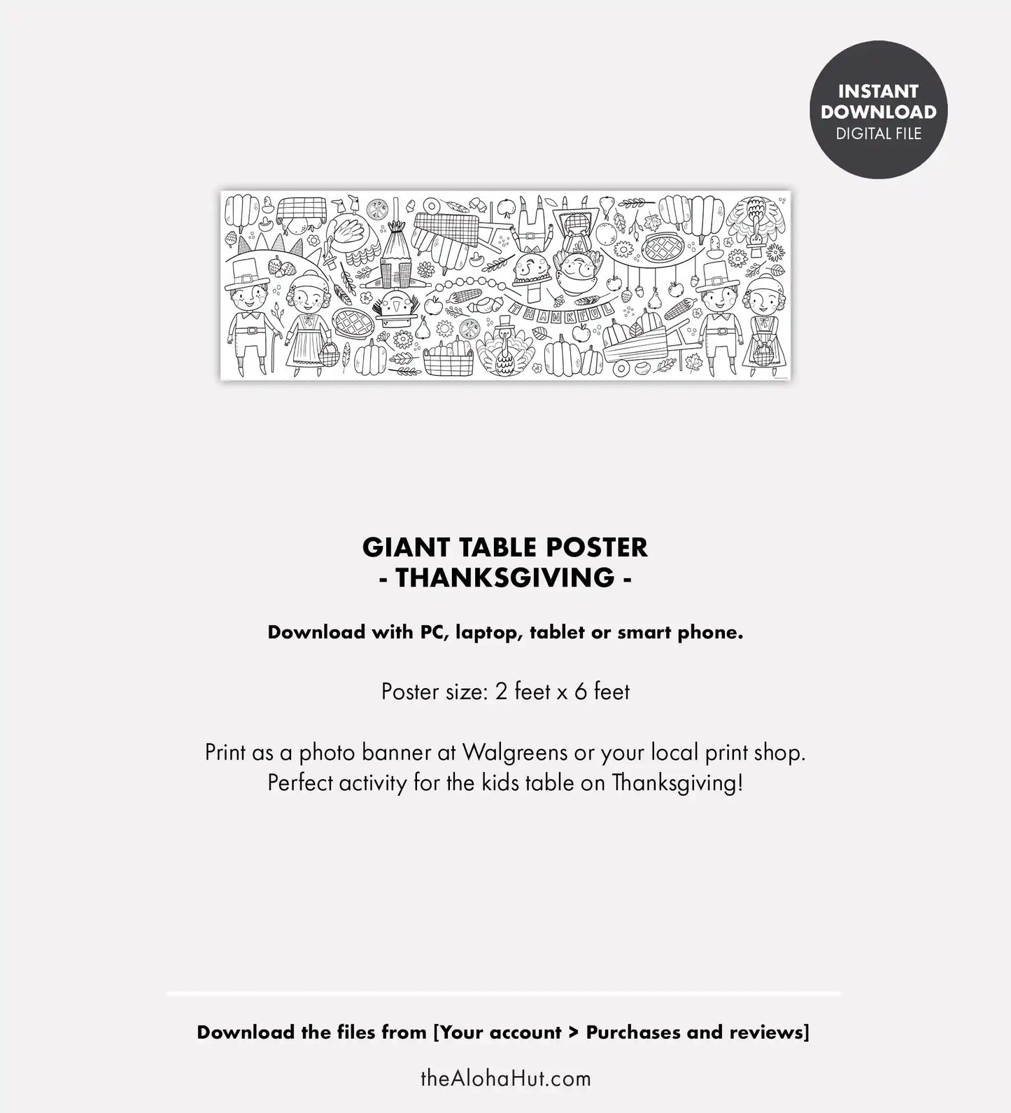 Giant Thanksgiving Coloring Poster Tablecloth