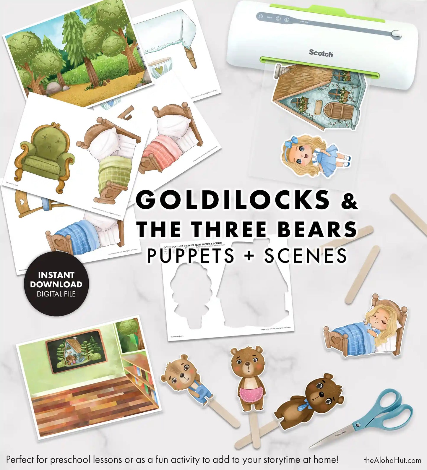 Goldilocks and the Three Bears Puppets and Scenes - Storytime