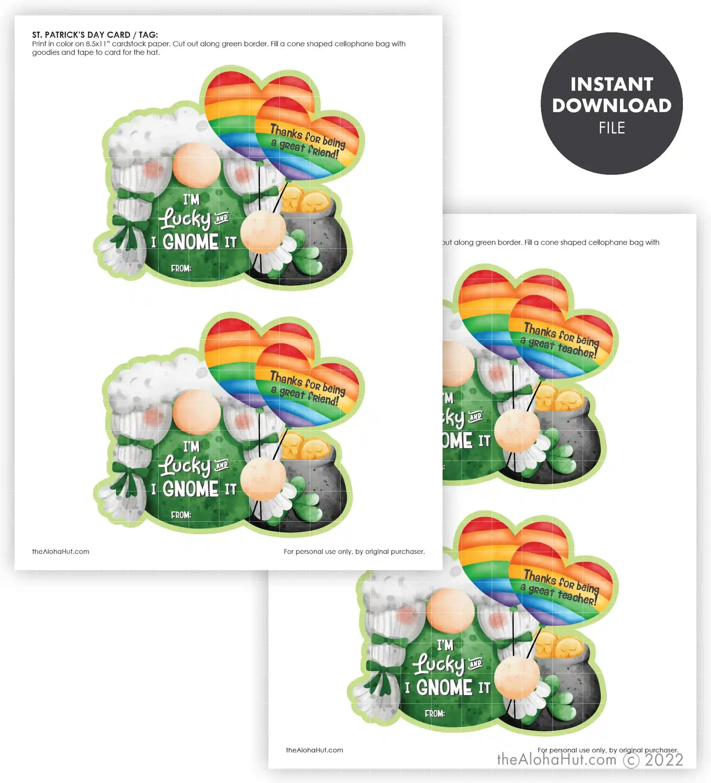 St. Patrick's Day Gift Tag - I'm Lucky and I Gnome It