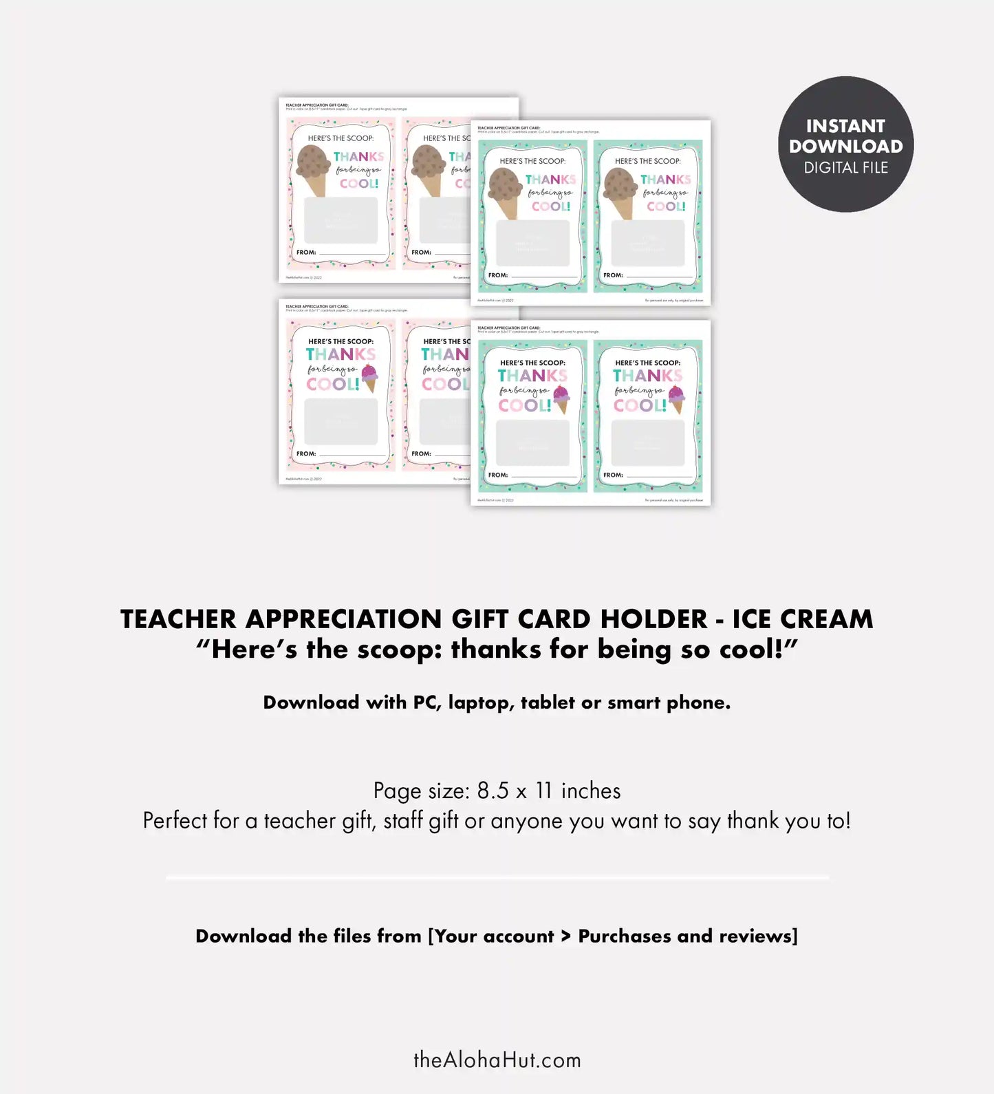 Ice Cream Teacher Appreciation Gift Card Holder