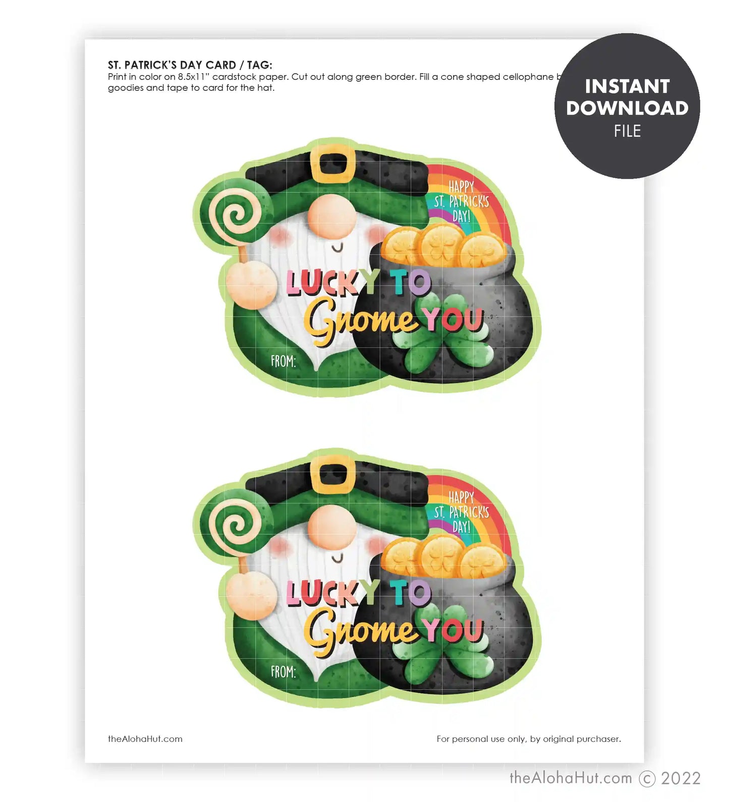 St. Patrick's Day Gift Tag - Lucky to Gnome You