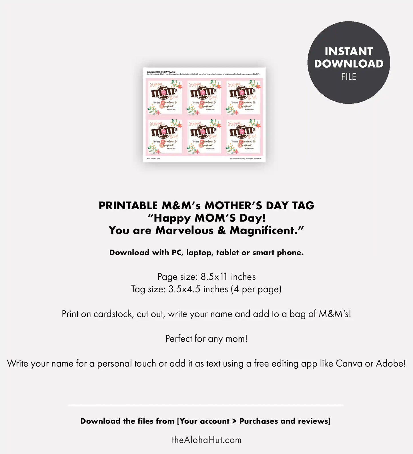 M&M Mother's Day Treat Tag & Handout