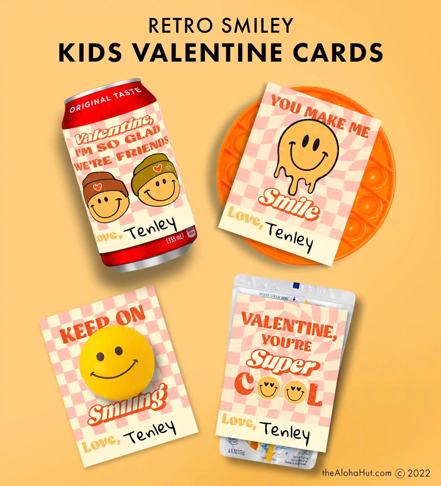 Retro Groovy Smiley Face - Printable Valentines