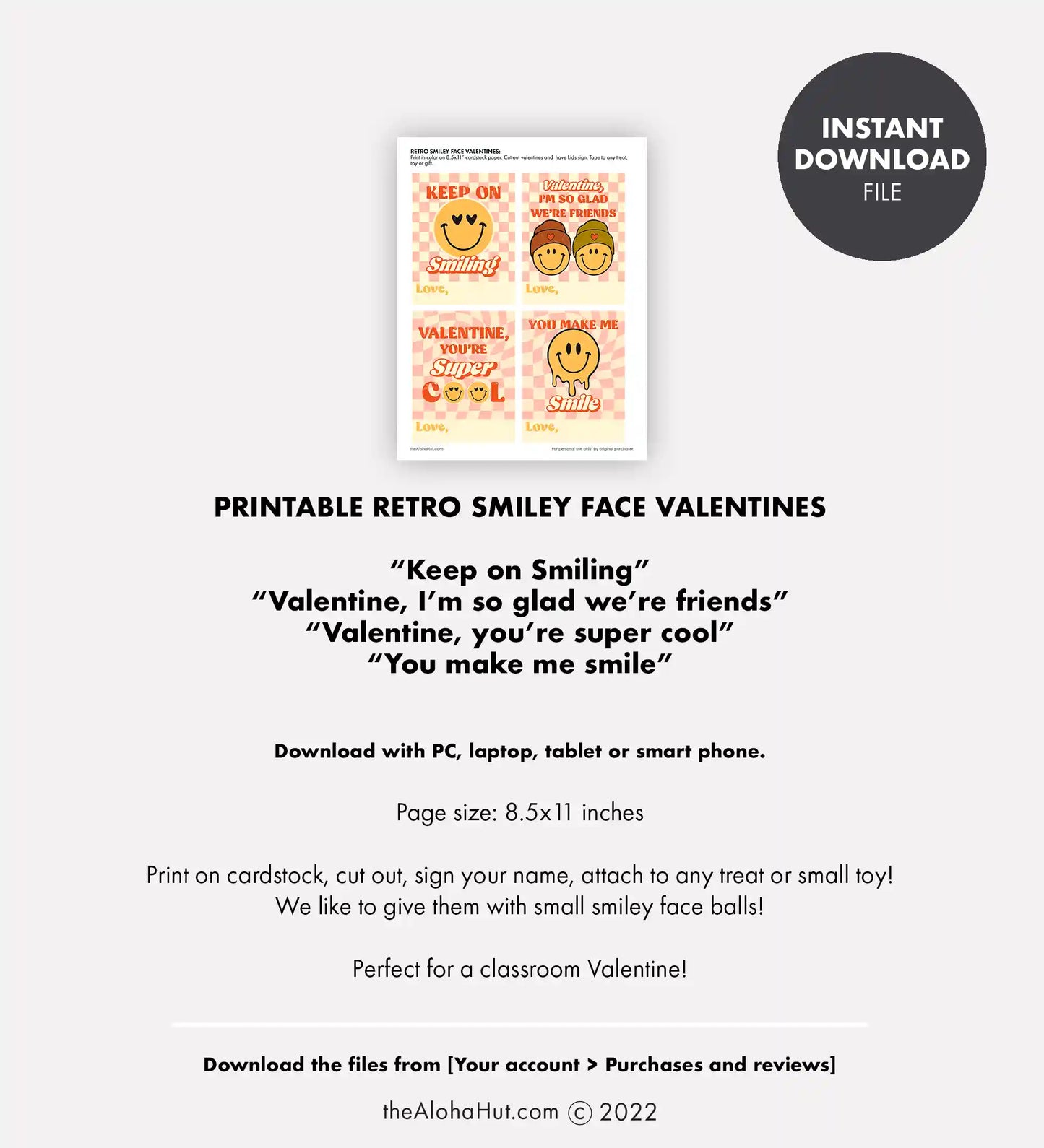 Retro Groovy Smiley Face - Printable Valentines
