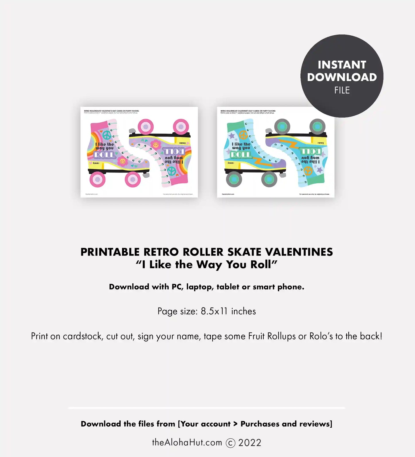 Retro Roller Skate - Printable Valentines