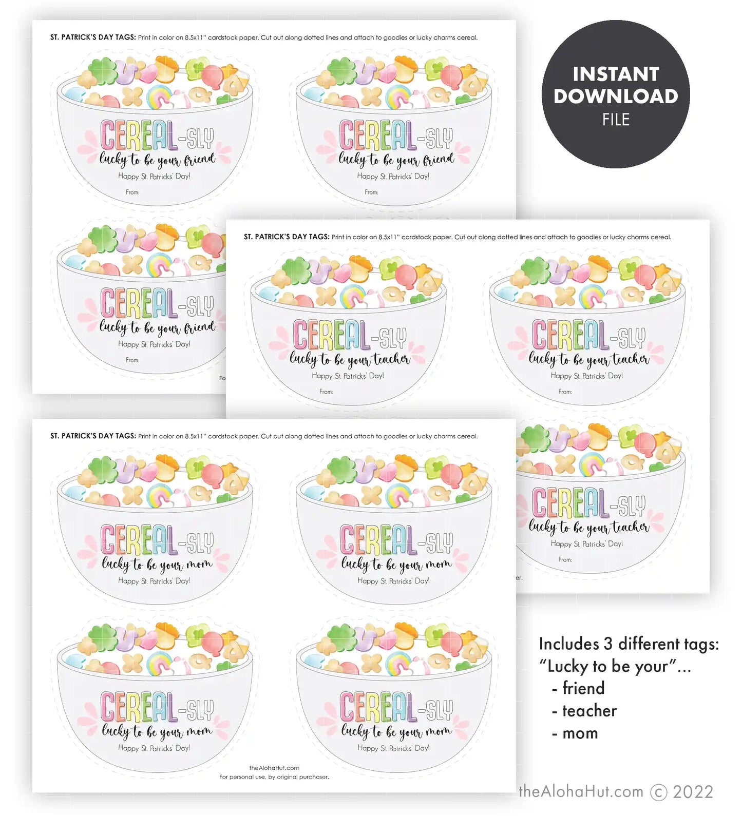 St. Patrick's Day Gift Tag - Cereal-sly Lucky to Be Your Friend