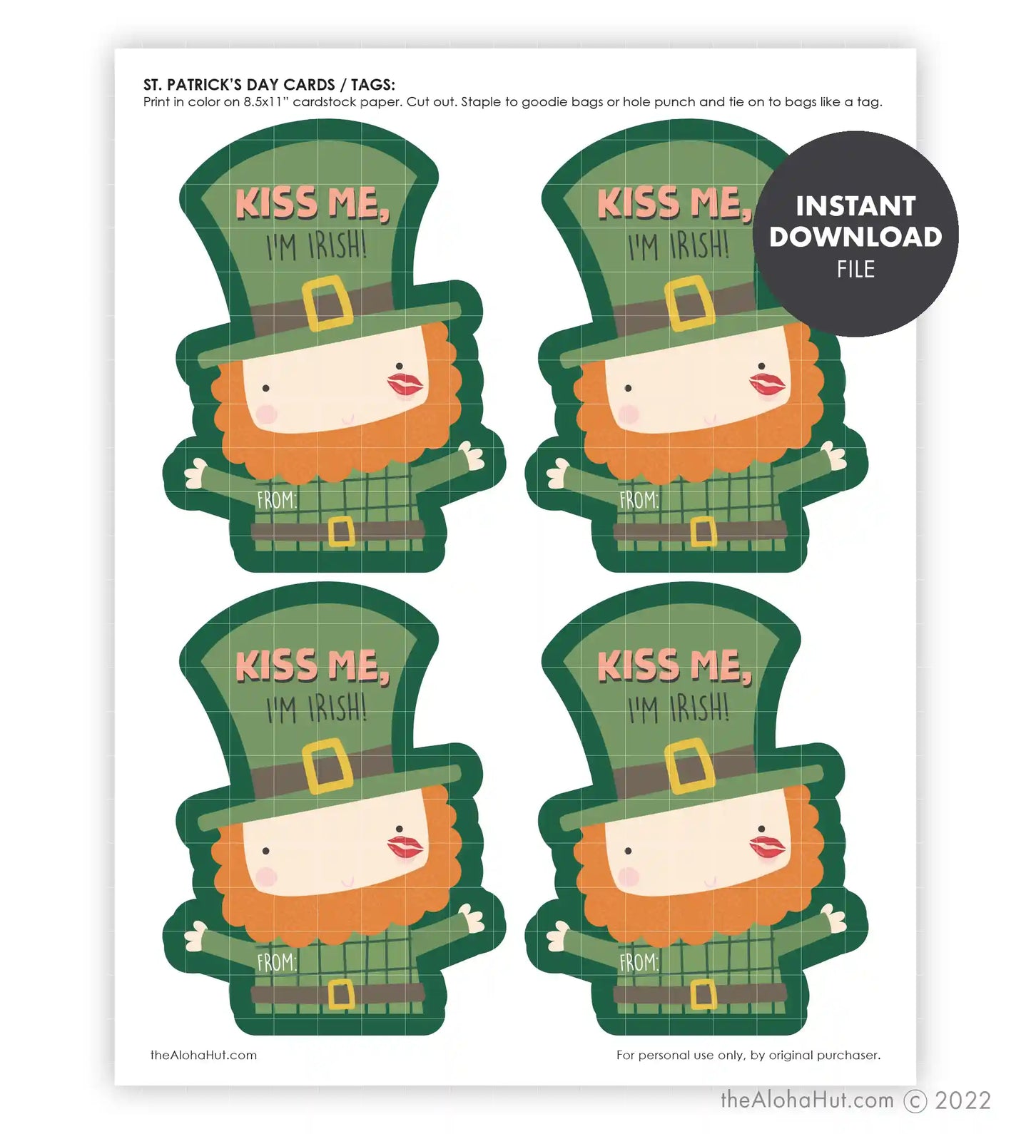 St. Patrick's Day Gift Tag - Kiss Me