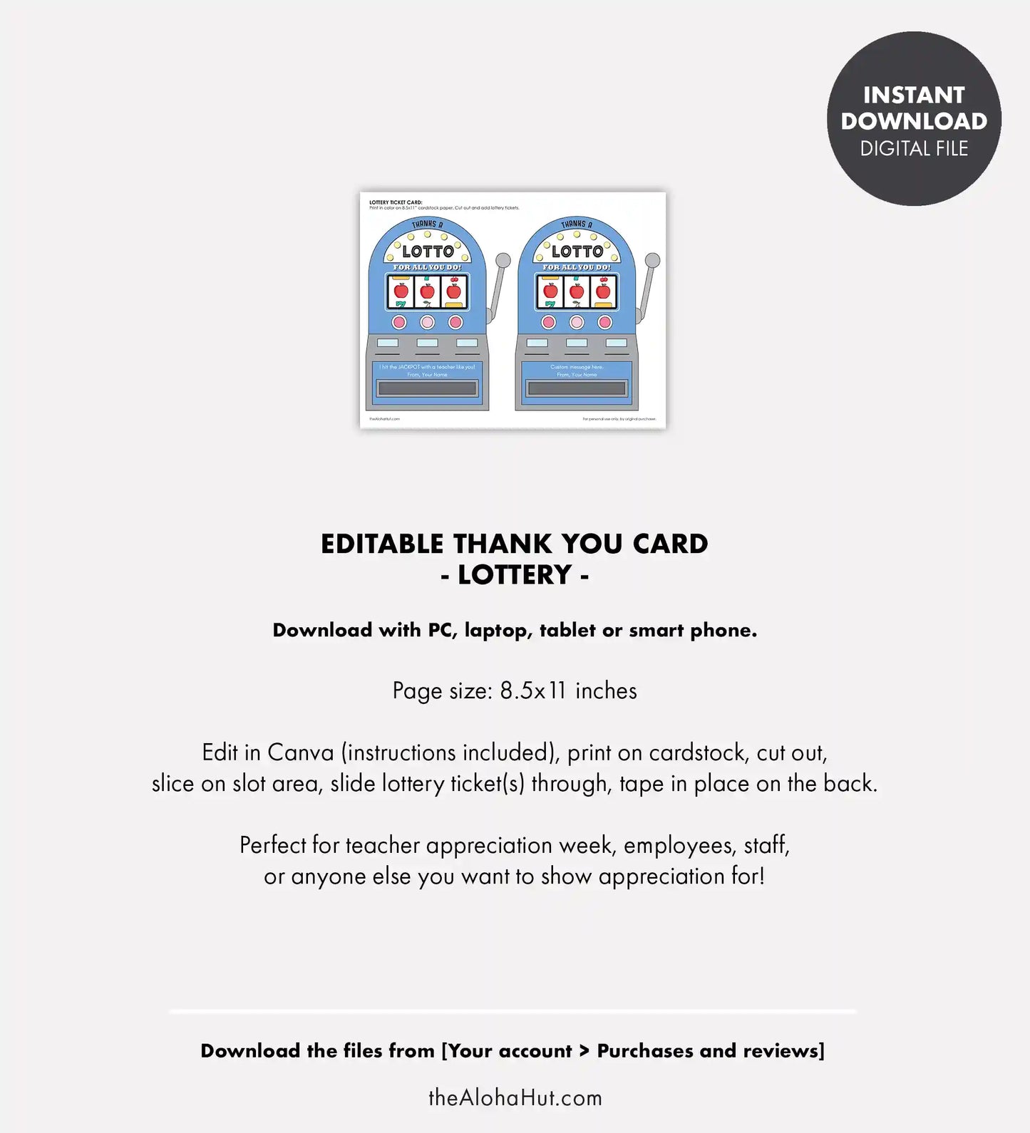 Editable Lottery Ticket Teacher Appreciation Thank You Card
