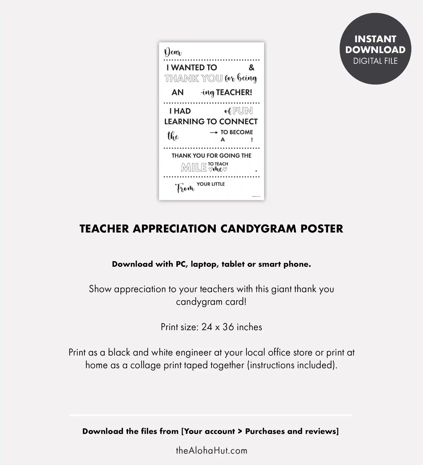 Giant Candy Gram Thank You for Teacher - Teacher Appreciation Week