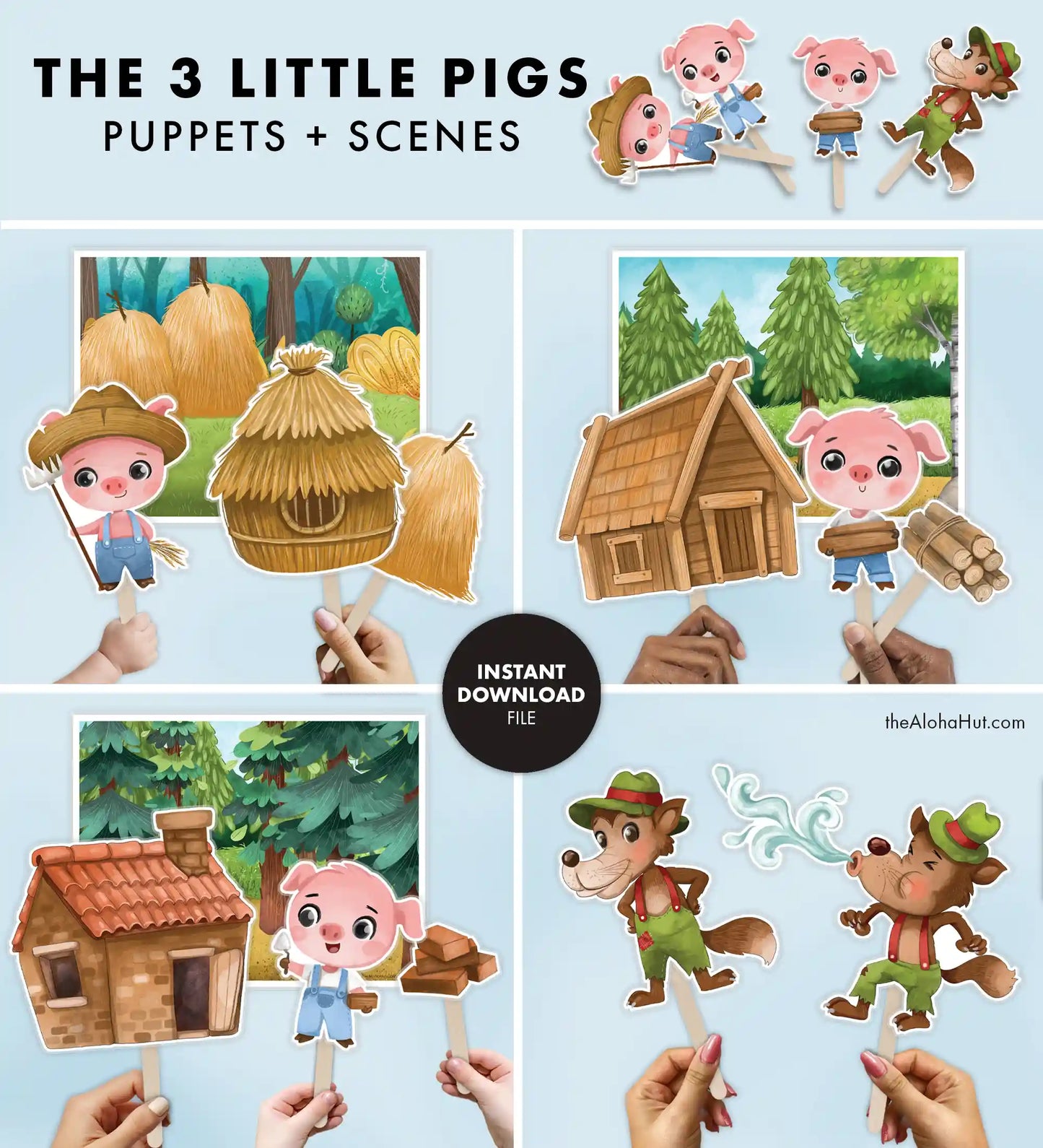 The Three Little Pigs Puppets and Scenes - Storytime