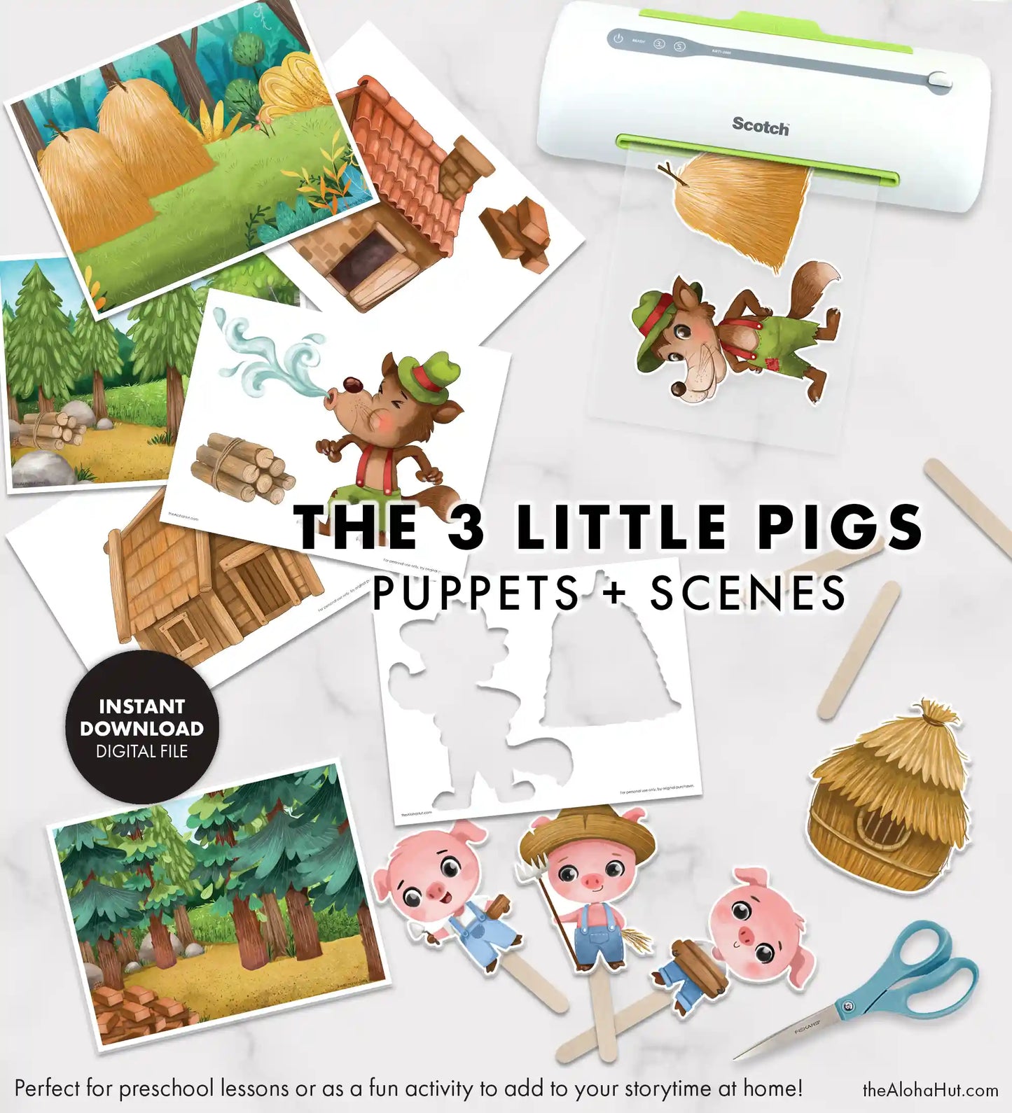 The Three Little Pigs Puppets and Scenes - Storytime