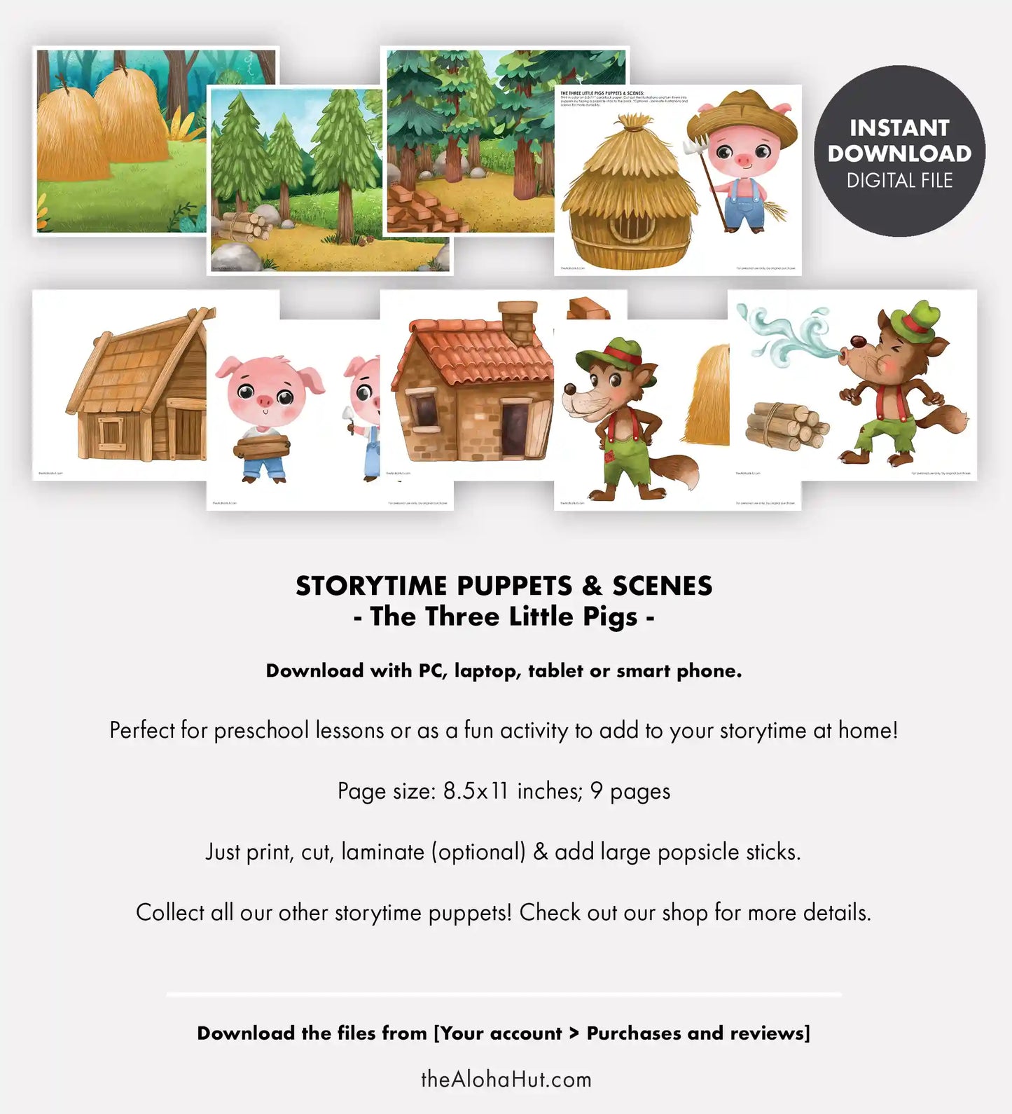 The Three Little Pigs Puppets and Scenes - Storytime