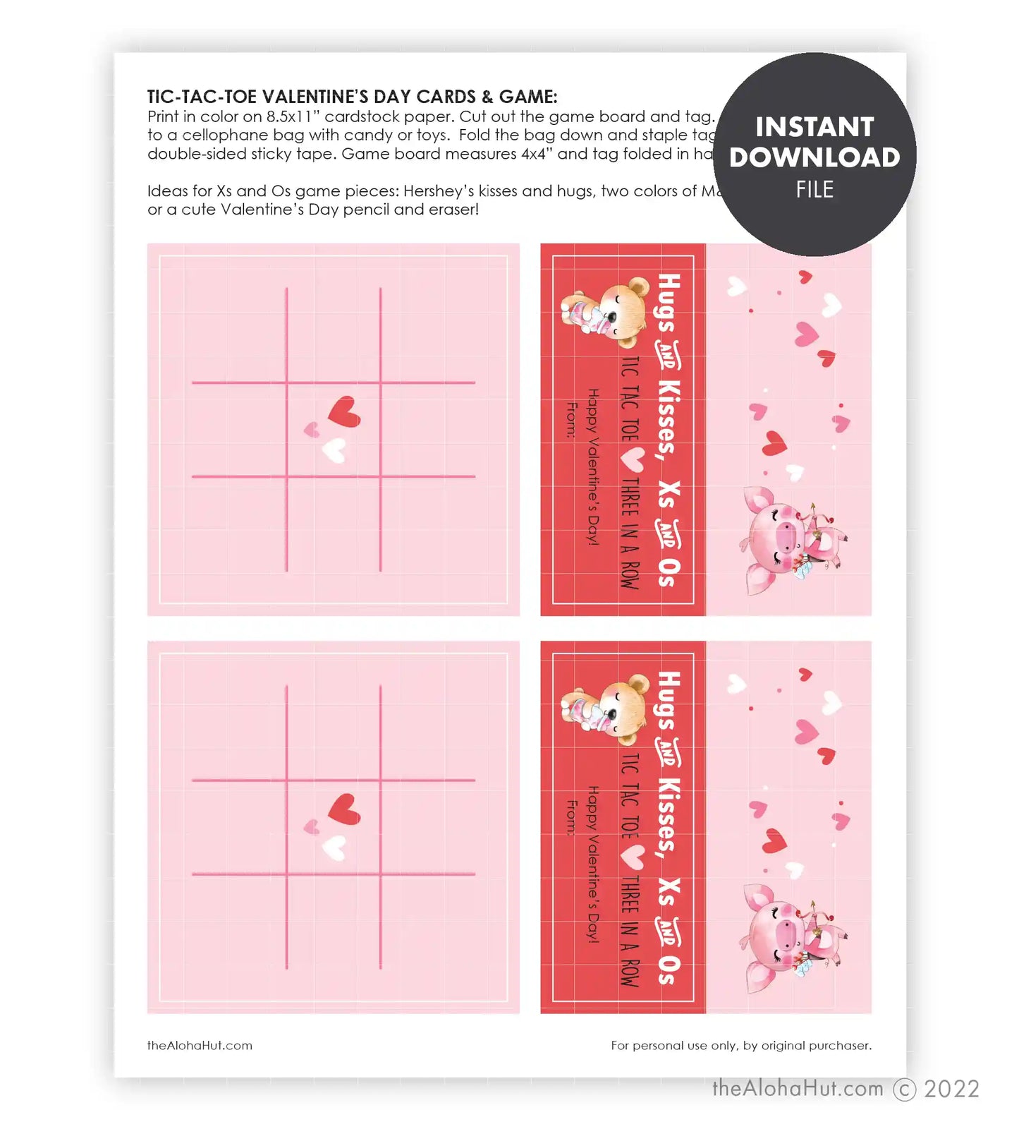 Tic Tac Toe Valentines - Digital Download