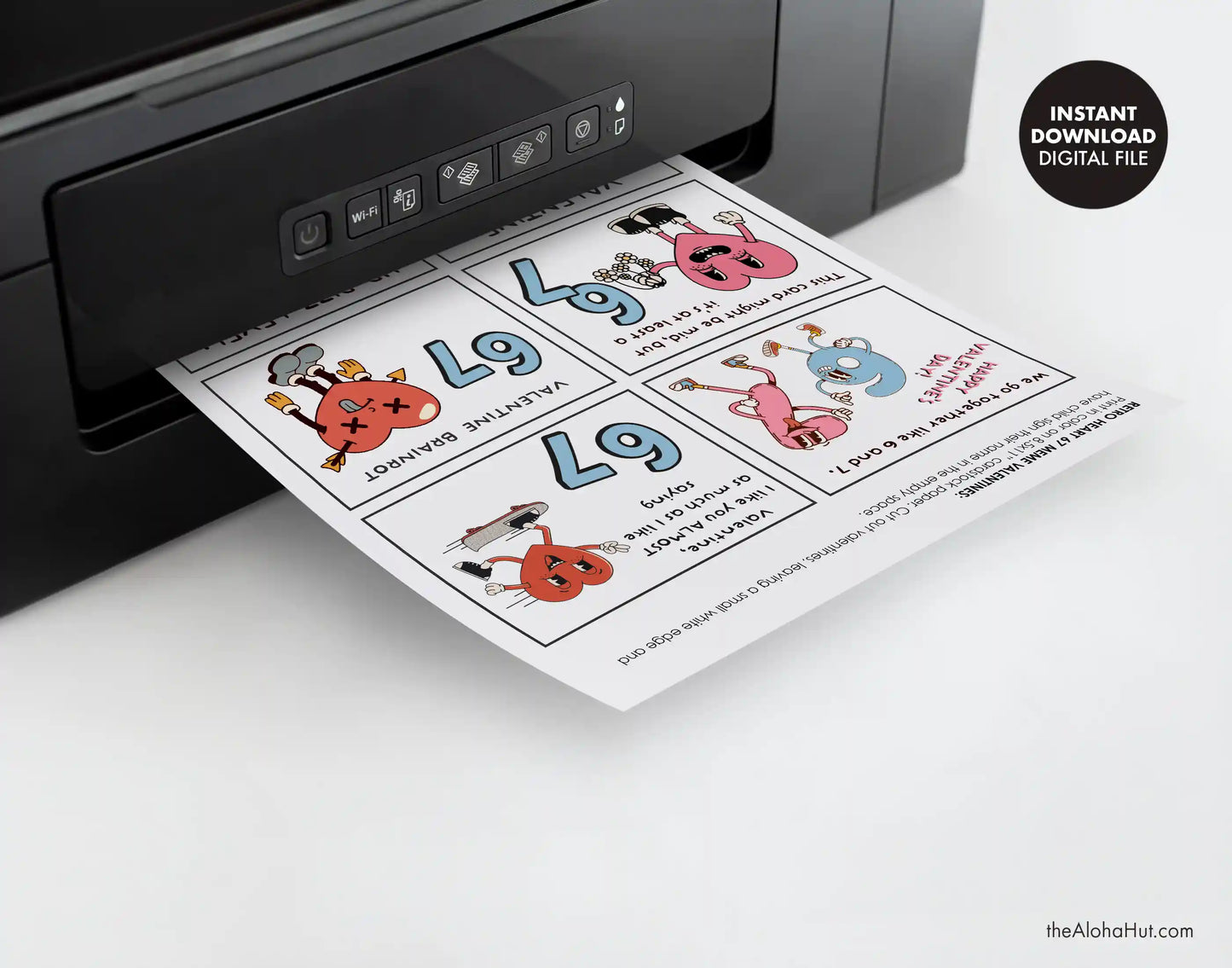 6 7 Meme Retro Heart - Printable Valentines