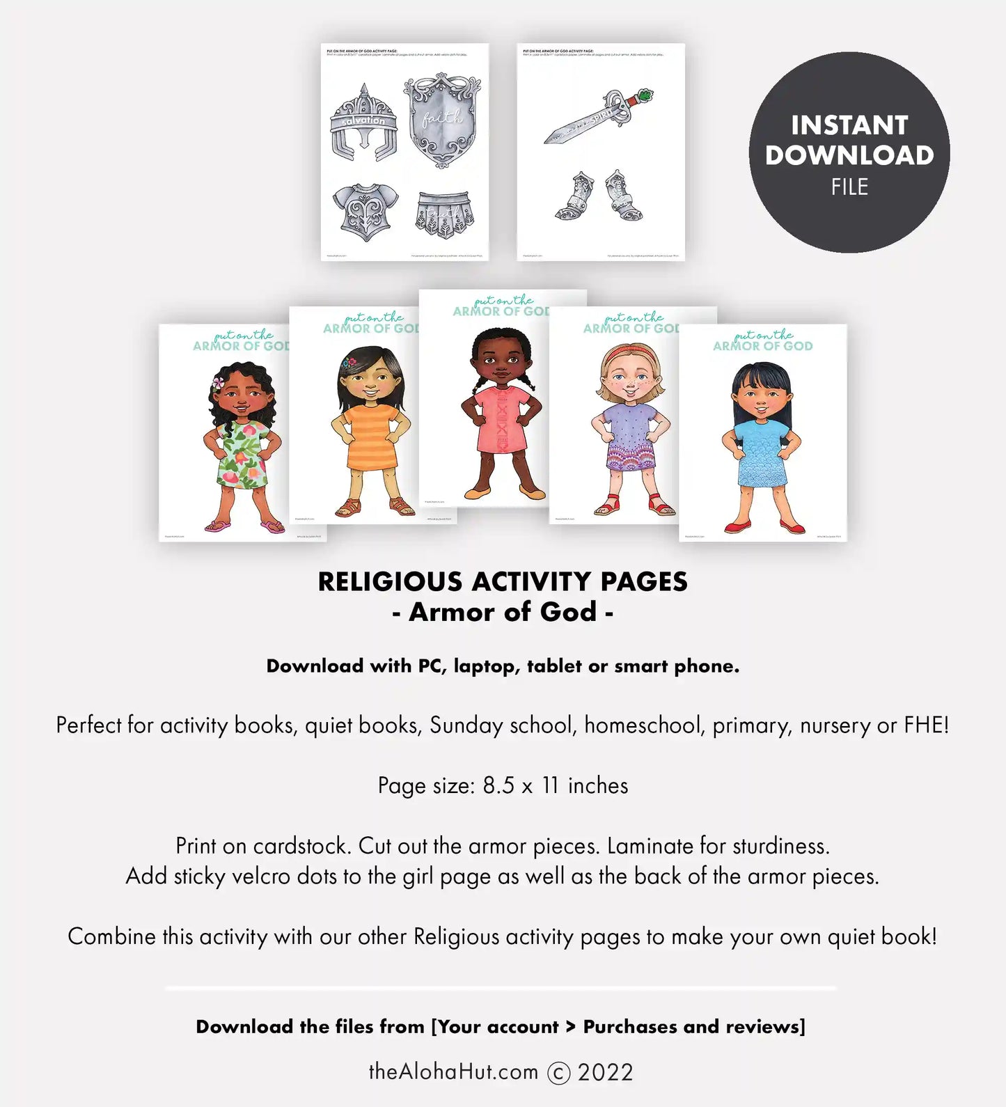 The Armor of God Game & Lesson - Activity Pages (Girl Version)