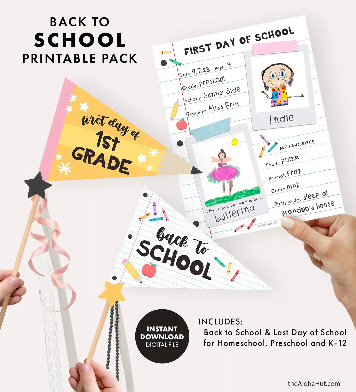 First and Last Day of School Signs and Pennants + All About Me Page