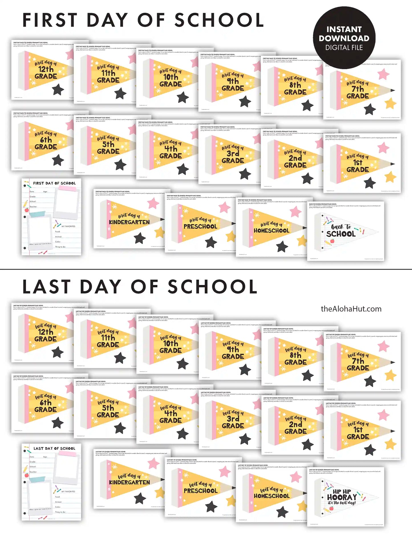 First and Last Day of School Signs and Pennants + All About Me Page