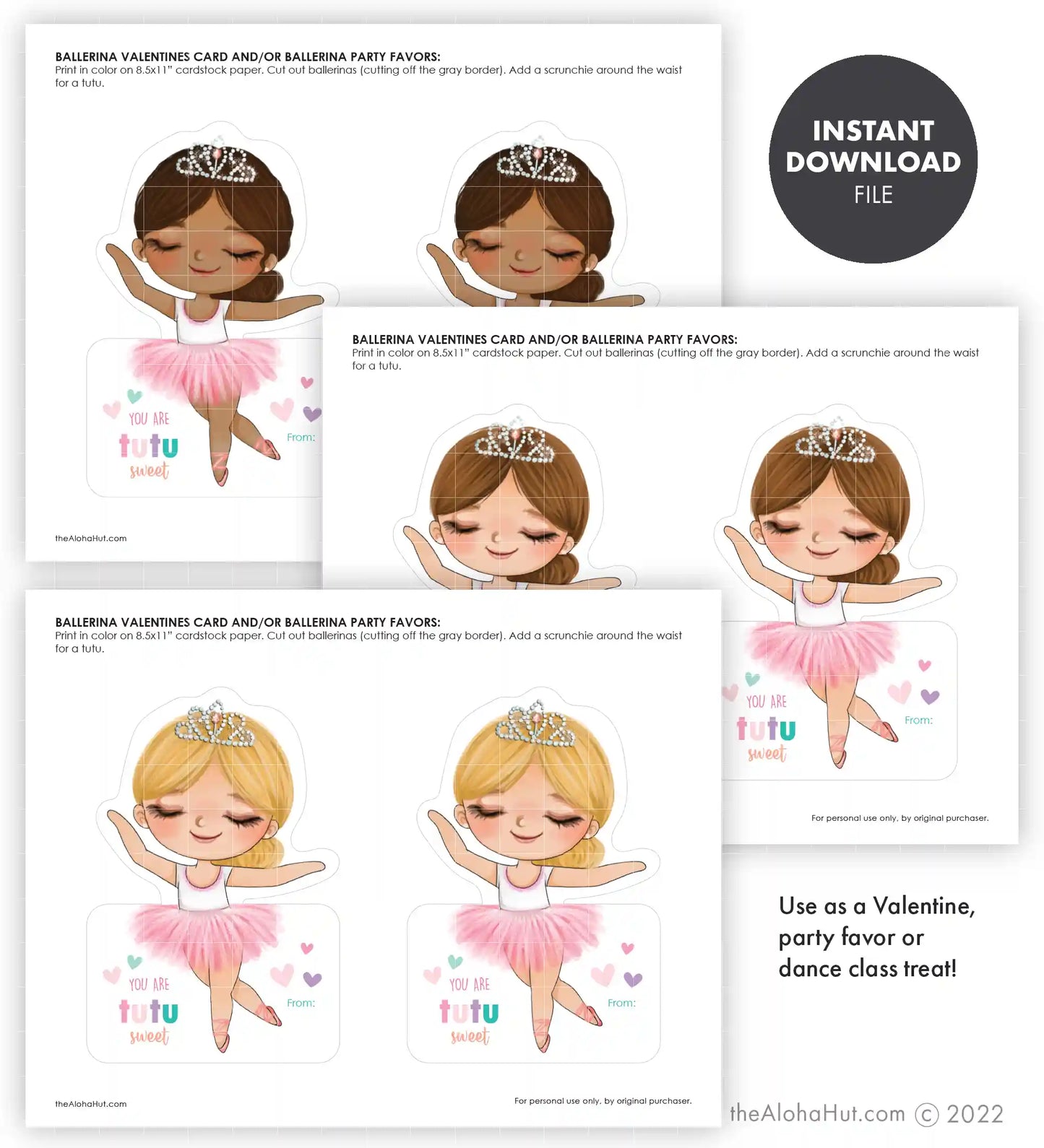 Dance / Ballerina - Printable Valentine "You Are Tutu Sweet!"