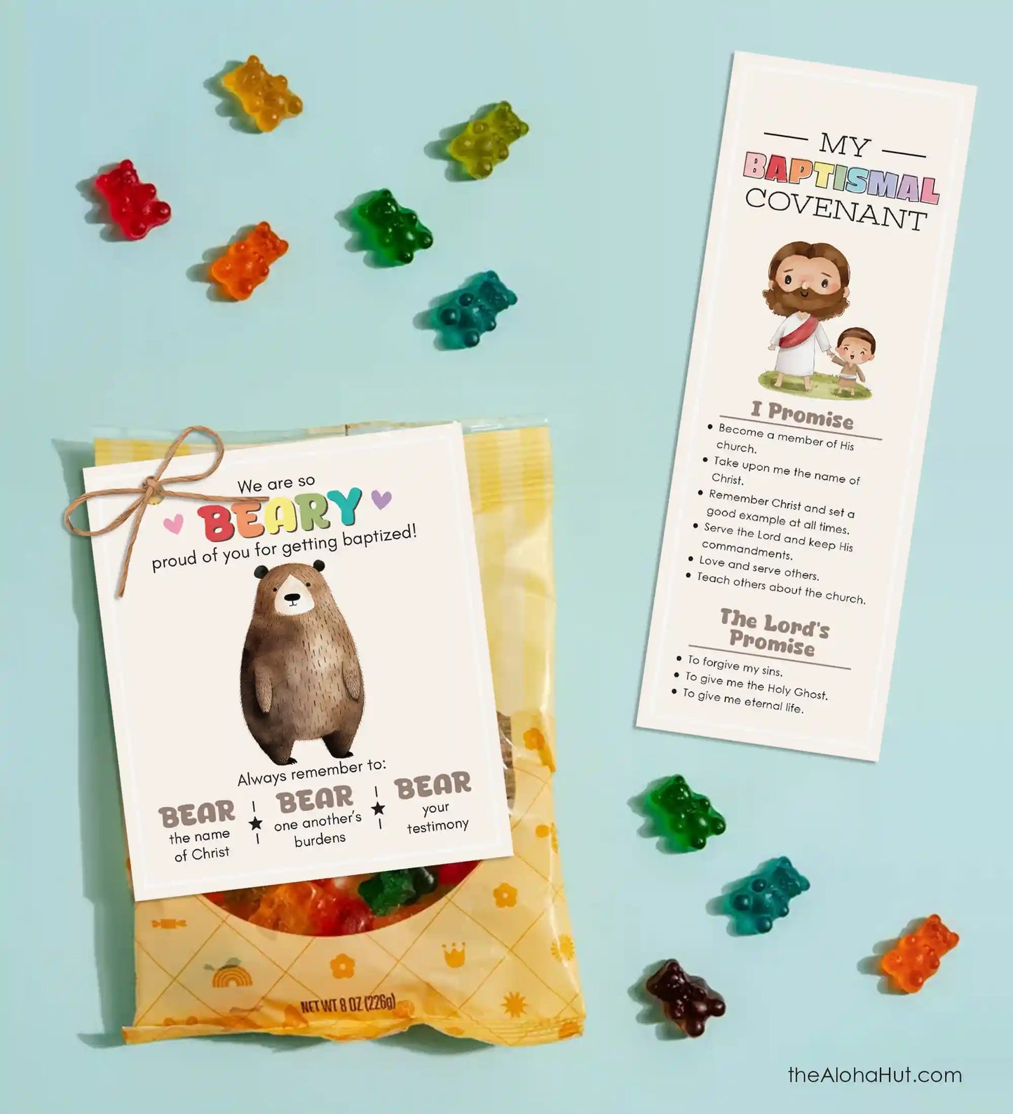 Baptism Gift Tag & Bear Bookmark - Baptismal Covenants