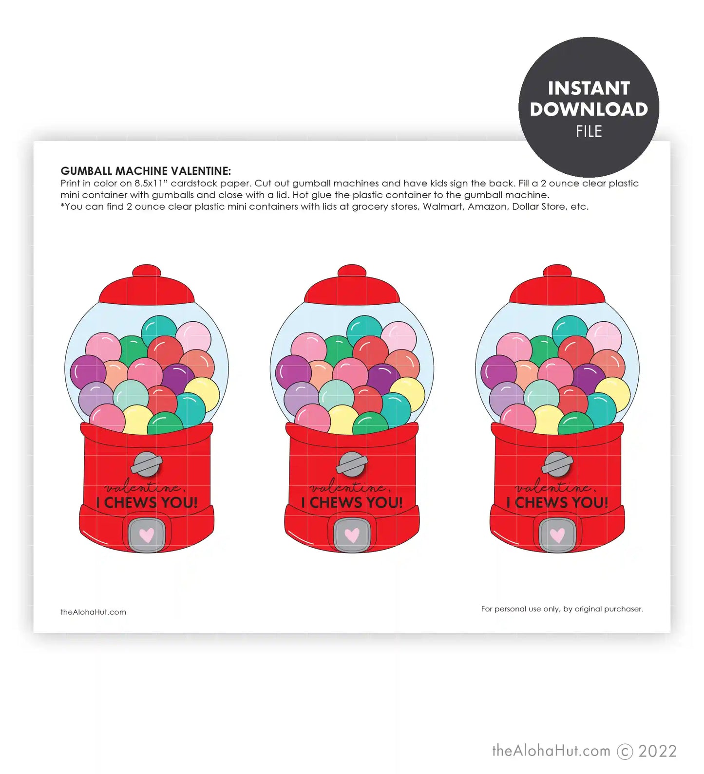 Gumball Machine - Printable Valentines