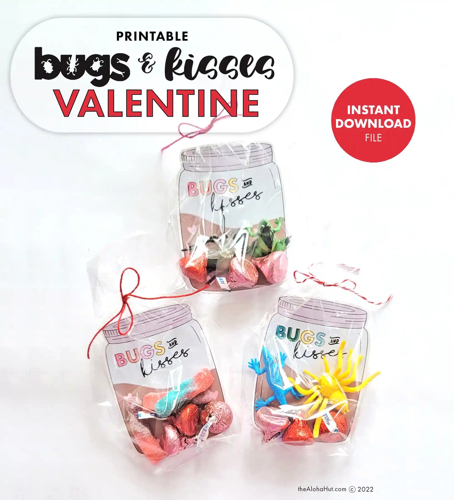 Bugs & Kisses Mason Jar - Printable Valentines