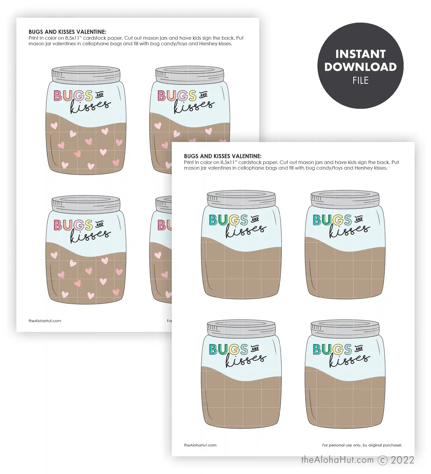 Bugs & Kisses Mason Jar - Printable Valentines