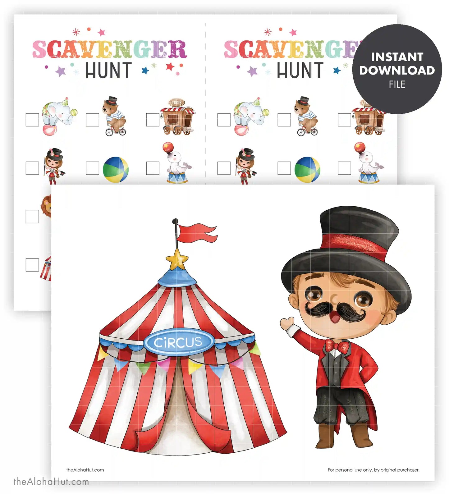 Carnival Party or Circus Party - Scavenger Hunt Game