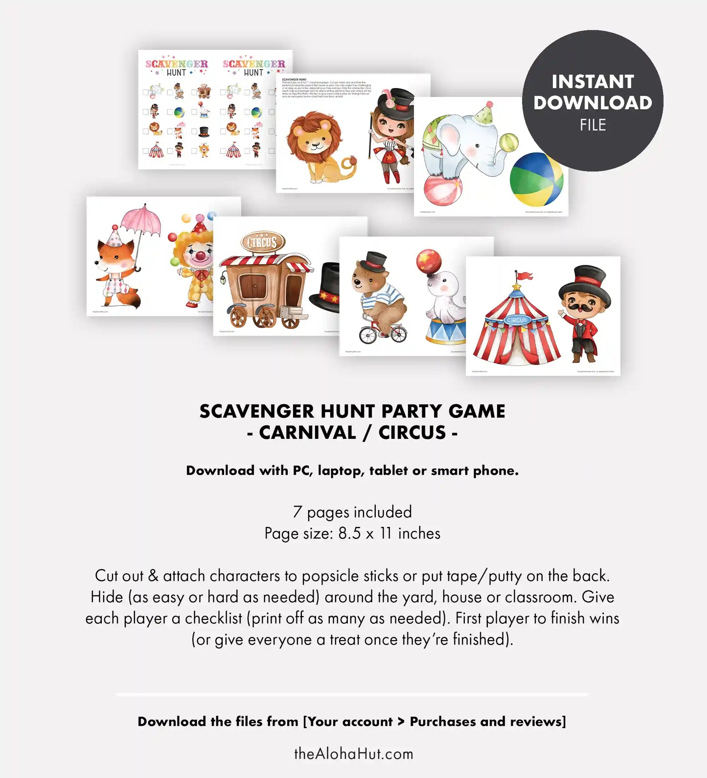 Carnival Party or Circus Party - Scavenger Hunt Game