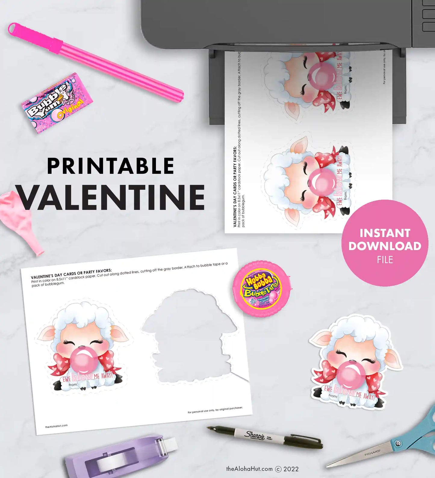 Sheep Bubble Gum - Printable Valentines