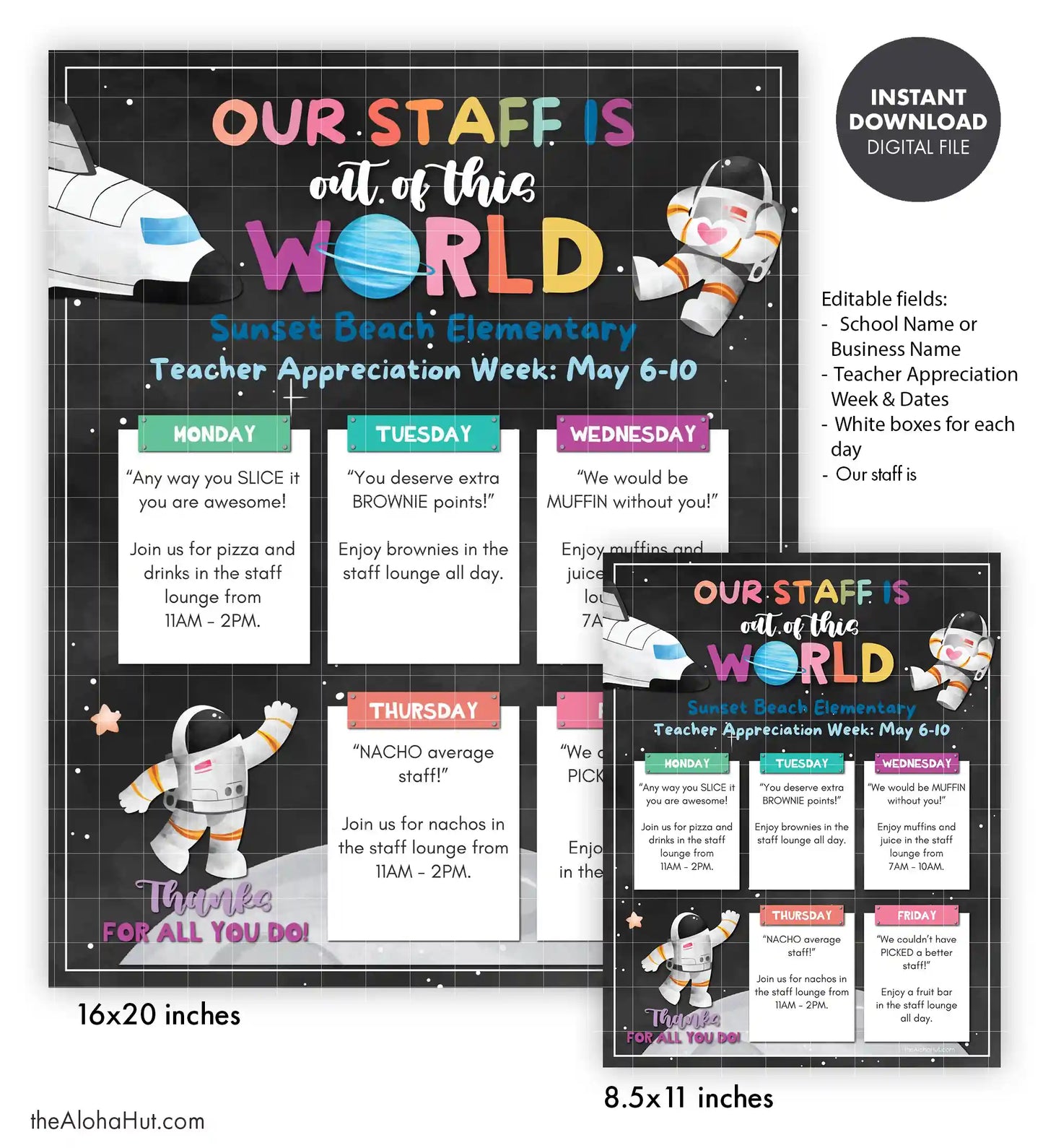 Editable Galaxy Teacher & Staff Appreciation Week Schedule / Itinerary