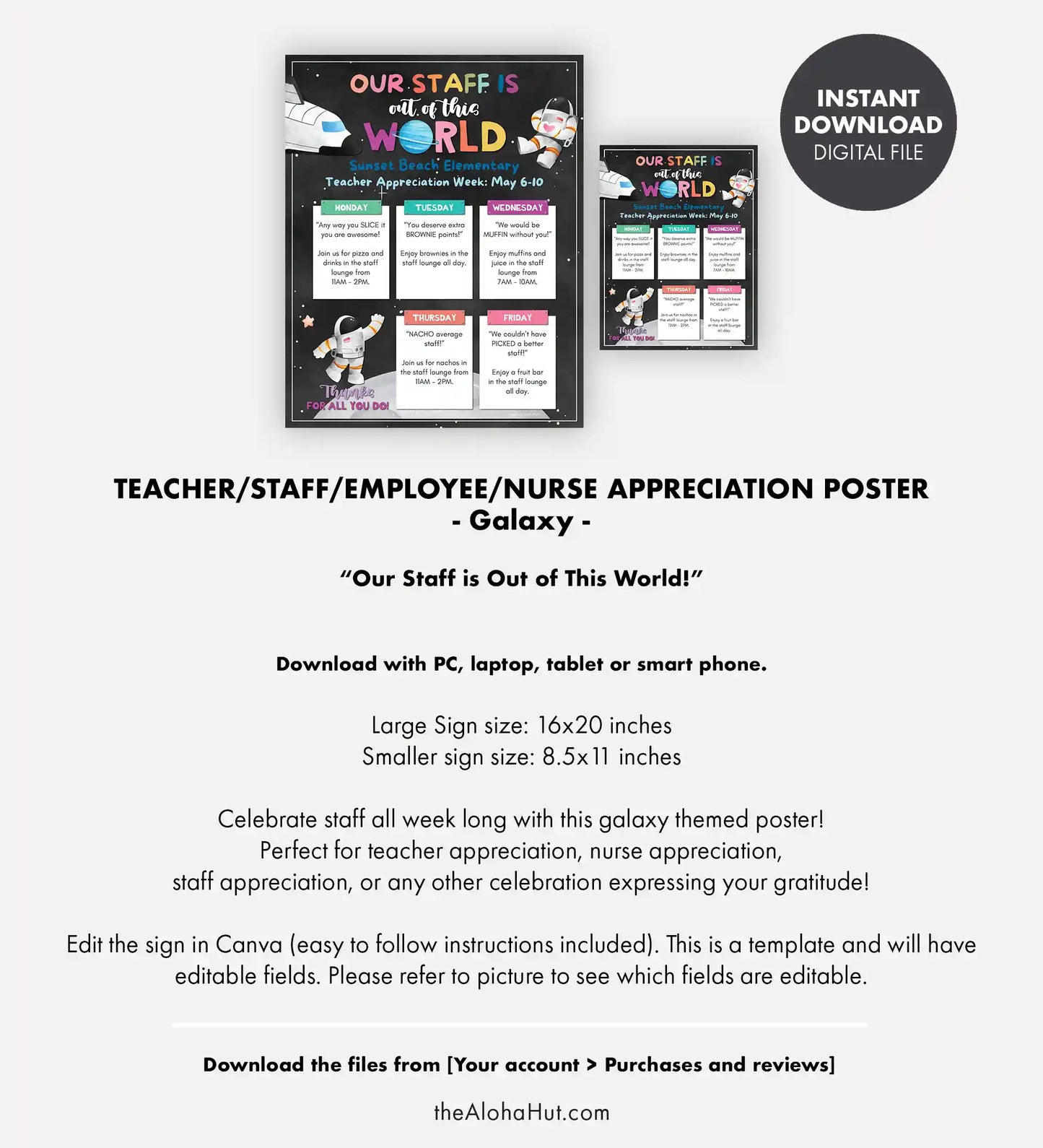 Editable Galaxy Teacher & Staff Appreciation Week Schedule / Itinerary