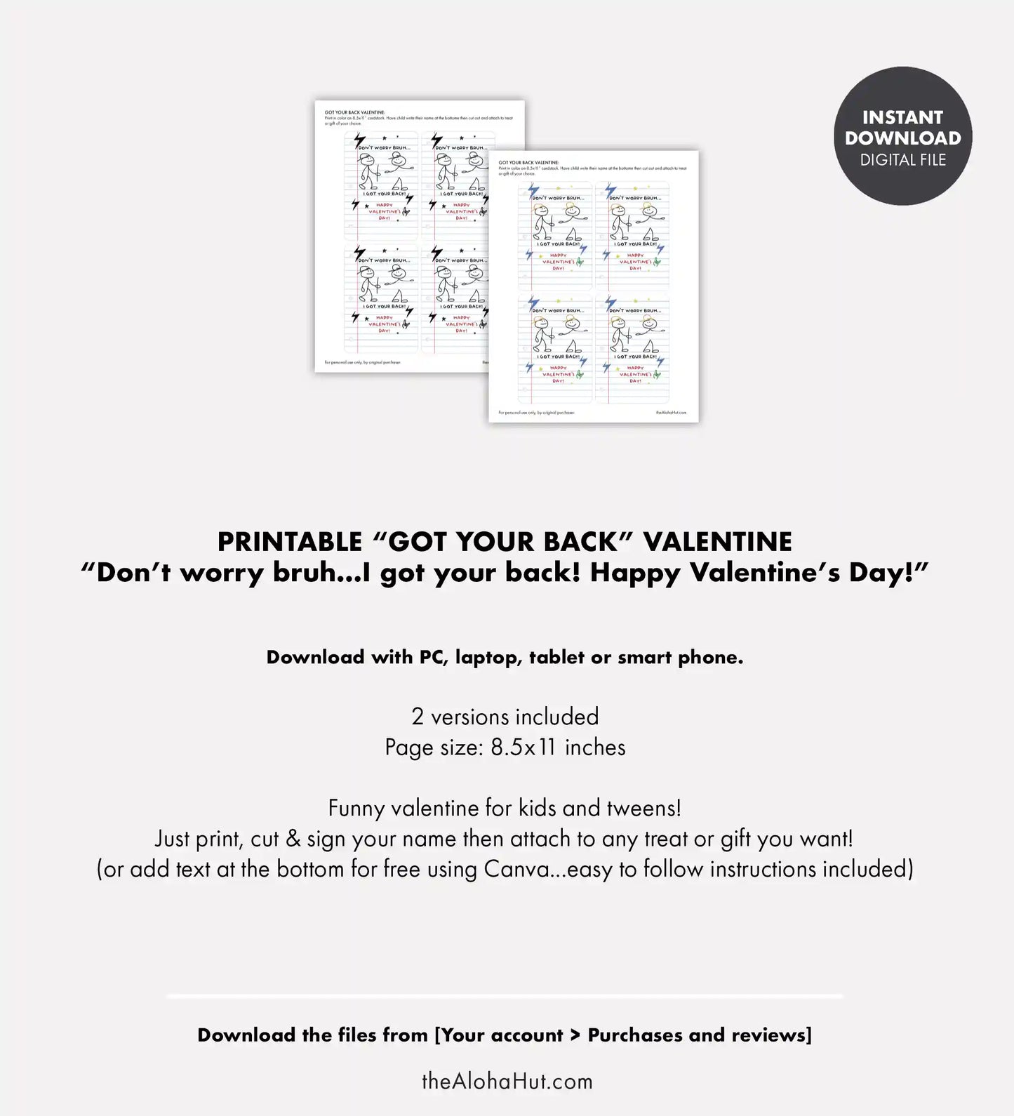 Funny Got Your Back Stick Figure - Printable Valentines