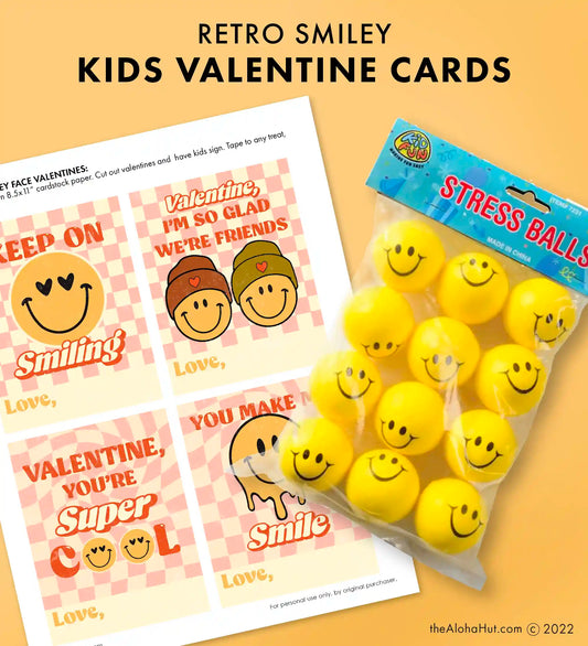 Retro Groovy Smiley Face - Printable Valentines