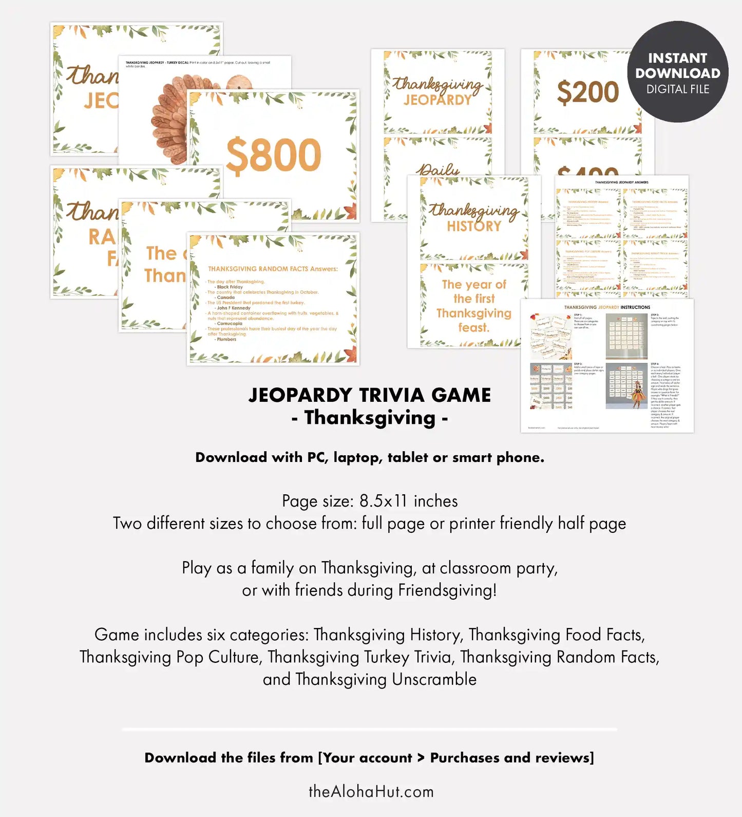 Thanksgiving Jeopardy Trivia Game