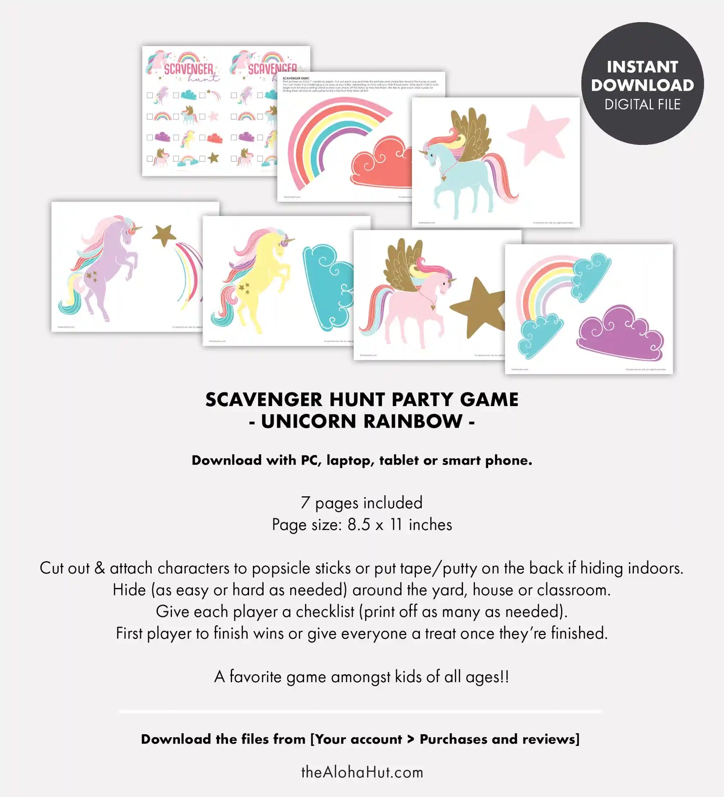 Unicorn Rainbow Party - Scavenger Hunt Game