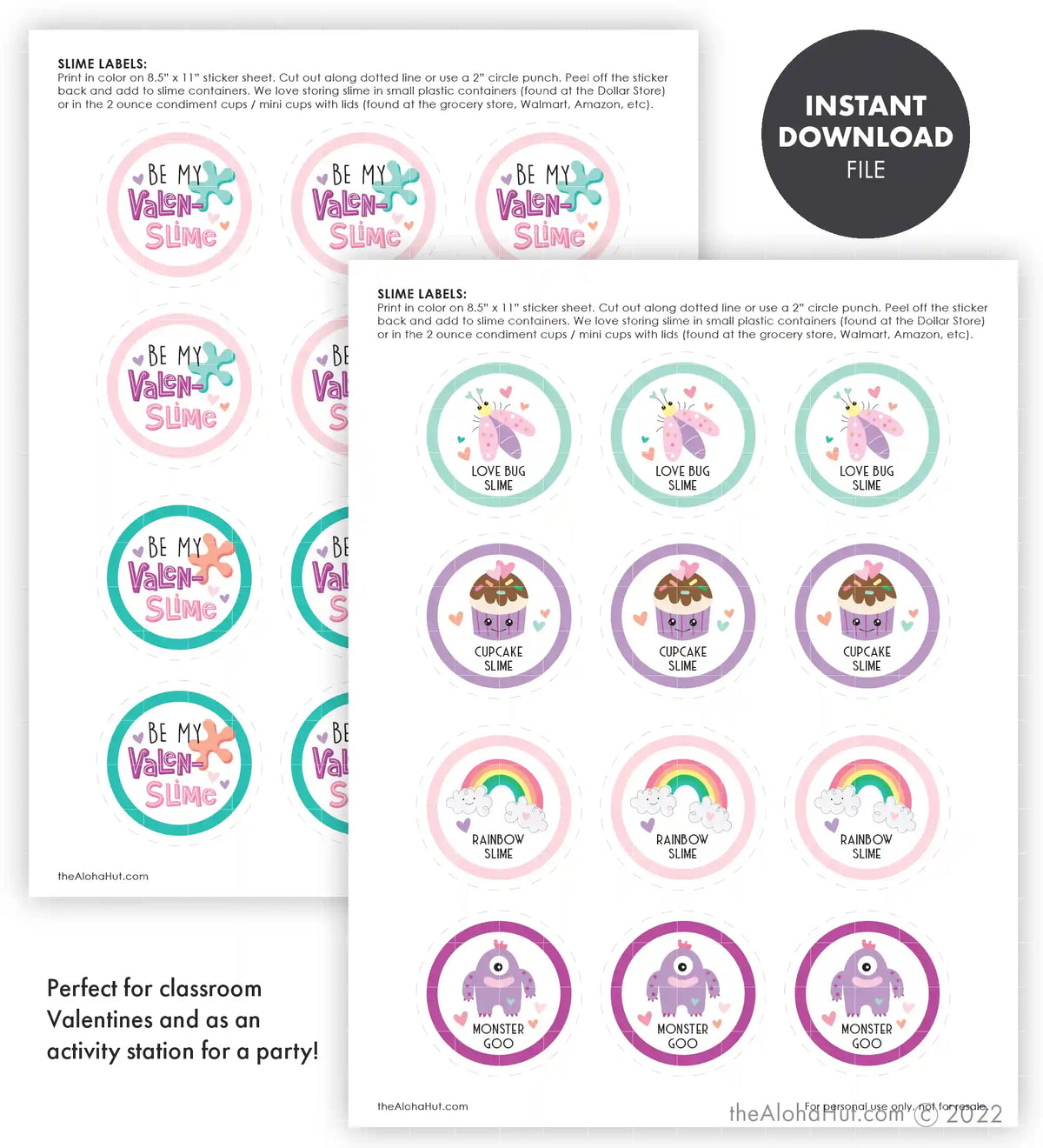 Label Store Slime Slime Labels - Printable Valentines – Aloha Digitals