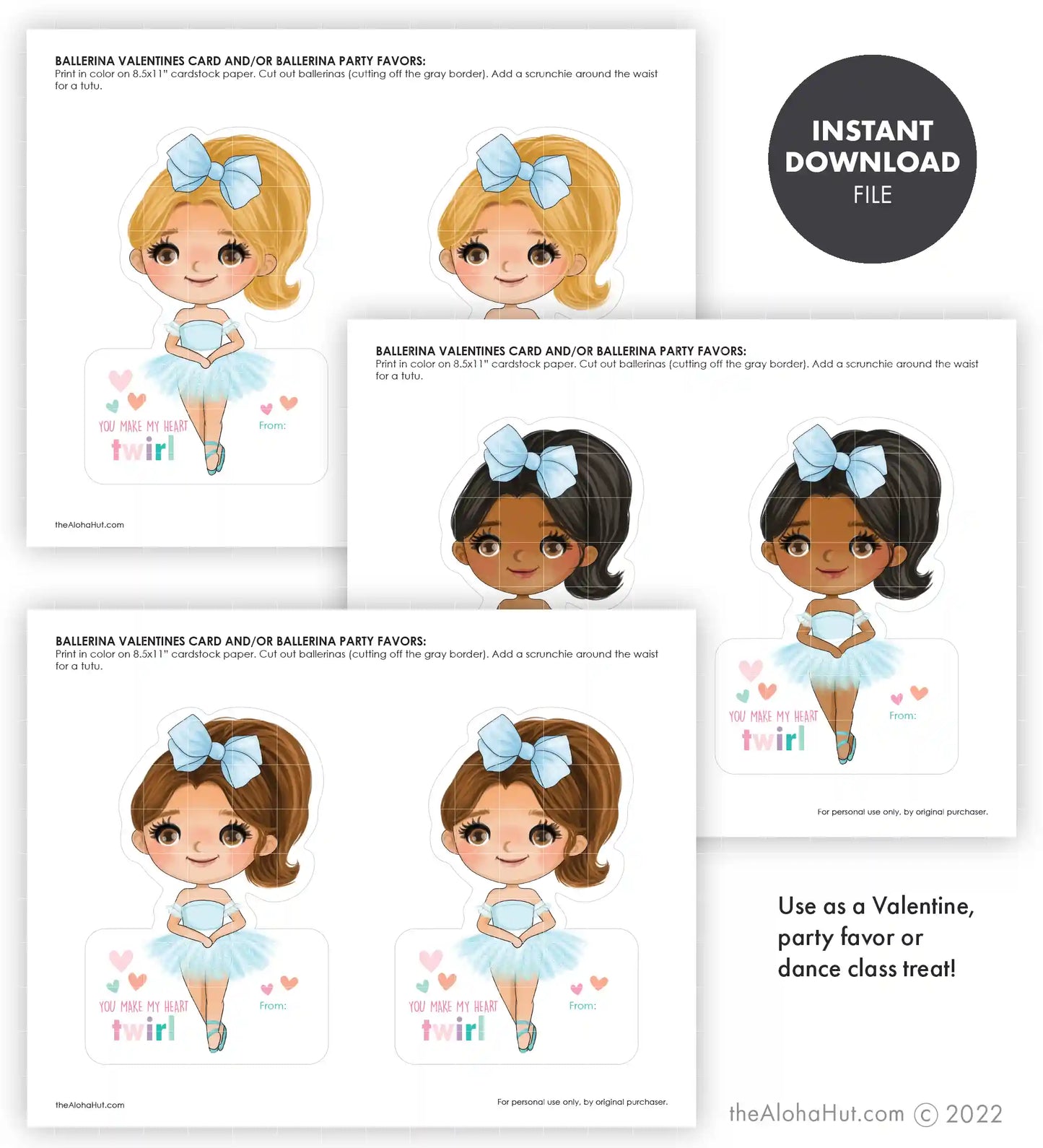 Dance / Ballerina - Printable Valentine "You Make My Heart Twirl!"