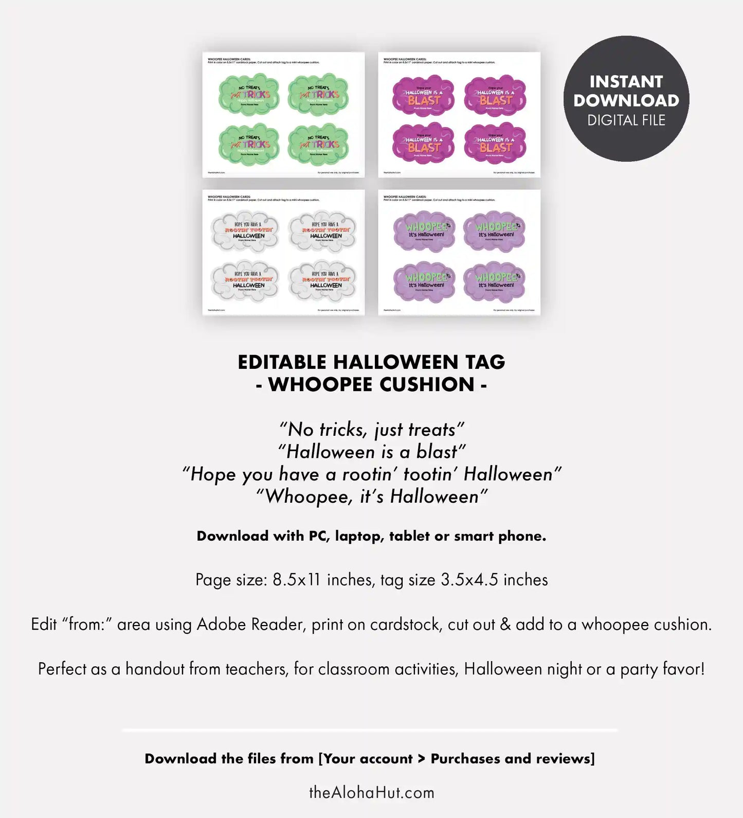 Halloween Whoopie Cushion Party Favor and Gift Tag